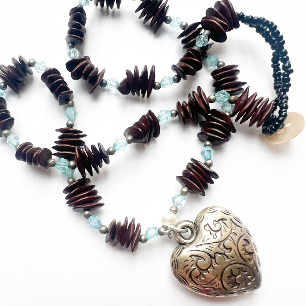 Moana Disney heart of the ocean necklace! Real seeds with blue beads and heart!